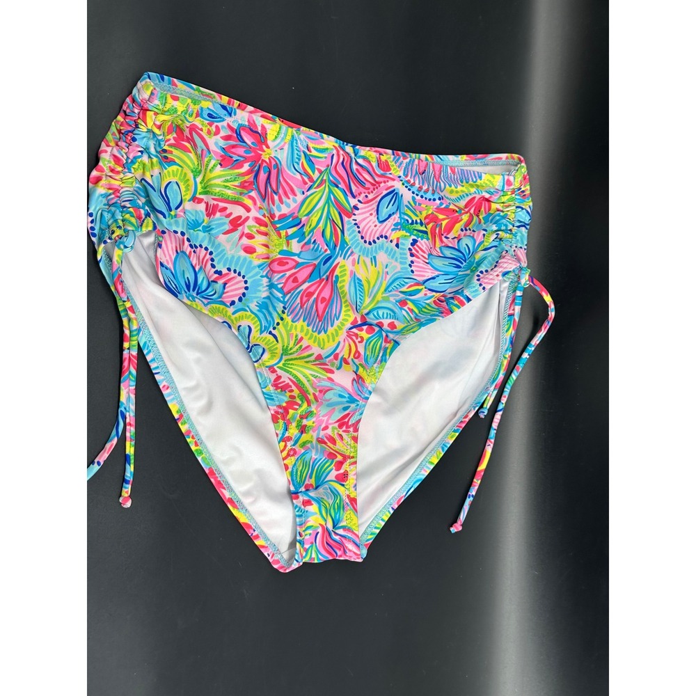 Stella Parker Collection High Waisted Bikini Bottoms Floral Ruched Side Ties L